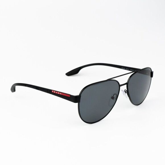 NEW Prada Linea Rossa PS54TS 1AB5Z1 Black Polarized Grey Pilot Unisex Sunglasses - Picture 7 of 12